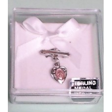 Baby Pin-Sterling Silver Pink Miraculous Medal Heart